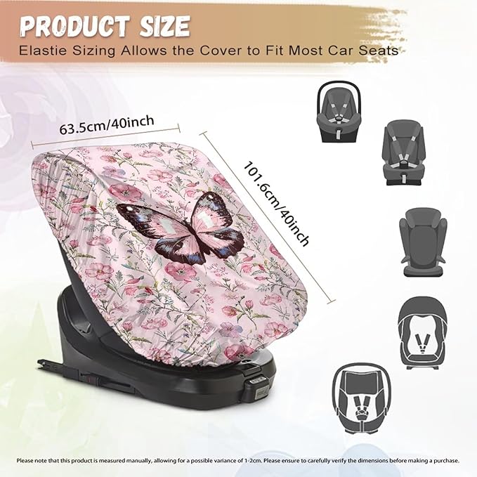 XYZCANDO Butterfly Car Seat Covers for Babies Boy Elegant Cooling Car Seat Cover Baby Dustproof Baby Car Seat Shade Cover Portable Car Seat Sun Cover for Baby Car Accessories Gift for Her