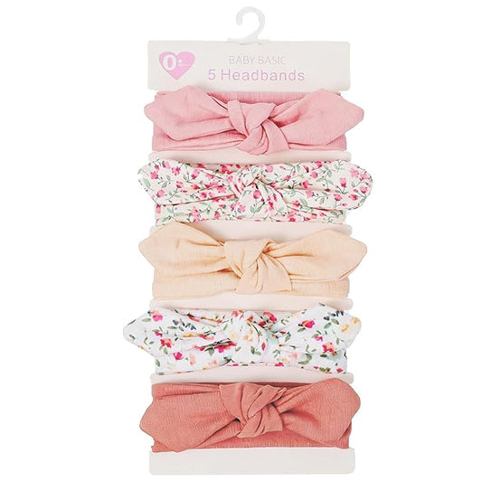 5 Pack Baby Girls Bows Headbands, Soft Polyester Hairbands Handmade Newborn Infant Toddler Hair Accessories Elastic Knot Hairbands with Hair Bows