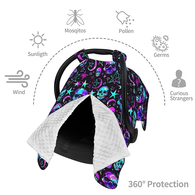 Neon Pastel Goth Skull Baby Car Seat Canopy and Nursing Cover for Breastfeeding Multi-Use Cover Lightweight Infant Stretchy Carrier Carseat Winter Cover for Newborn Girls Boys