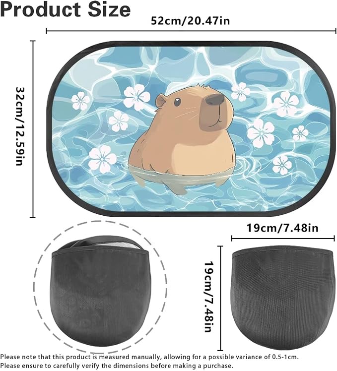 Bulopur 2 Pack Floral Capybara Window Shade Baby in Car Glare Shield Protection Cute Side Window Screens Easy to Install UV Protection Breathable Universal Fit