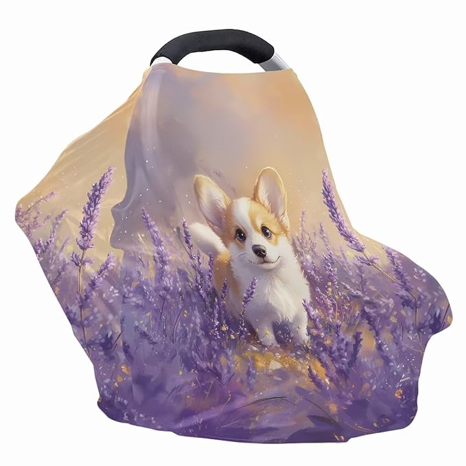 GIFTPUZZ Cute Corgi Stretchy Baby Car Seat Cover for Baby Boys Girls, Multiuse Nursing Breastfeeding Covers, Shopping Cart/High Chair/Stroller Covers for Infant Newborn