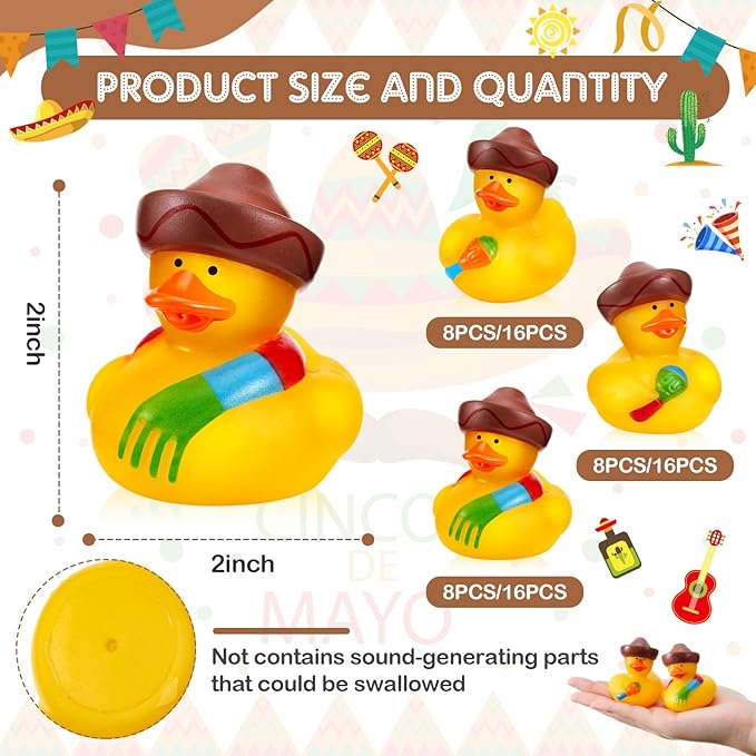 48 Pcs DEEKIN Mexican Fiesta Rubber Ducks for Party Favors Decoration 2 Inch Fiesta Party Favors Cinco De Mayo Party Decorations Rubber Ducks Assortment Birthdays Accessories