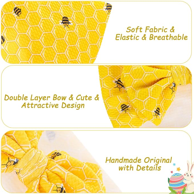 2Pcs Bee Baby Headband Yellow Hair Bows for Girls Large Spring Summer Flower Headband Toddler Girls Nylon Hair Accessories Big Bows Hairband