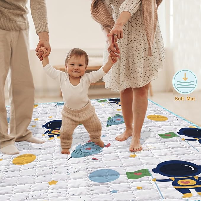 Baby Play Mats for Floor, 50x50 Playpen Mat Thick Soft Crawling Mat Non-Slip Cushioned Playmats for Baby Toddlers Infants Activity & Tummy Time, Foldable & Machine Washable Playmat (Space,50x50)