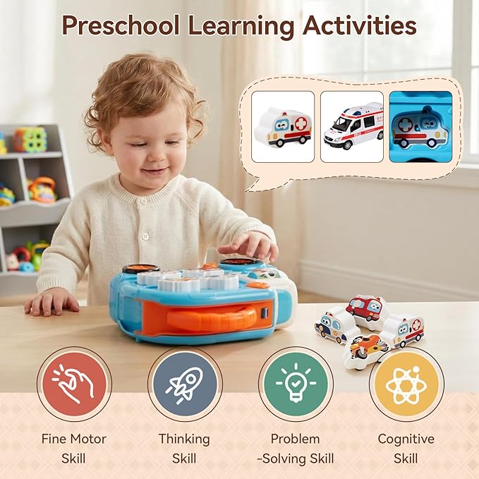 Interactive Matching Car Toy for Toddlers 1-3, 3-in-1 Shape Sorting Vehicle Truck with Realistic Sounds & Music, Early Learning Birthday Gift for 1 2 3 Year Old Boys Girls