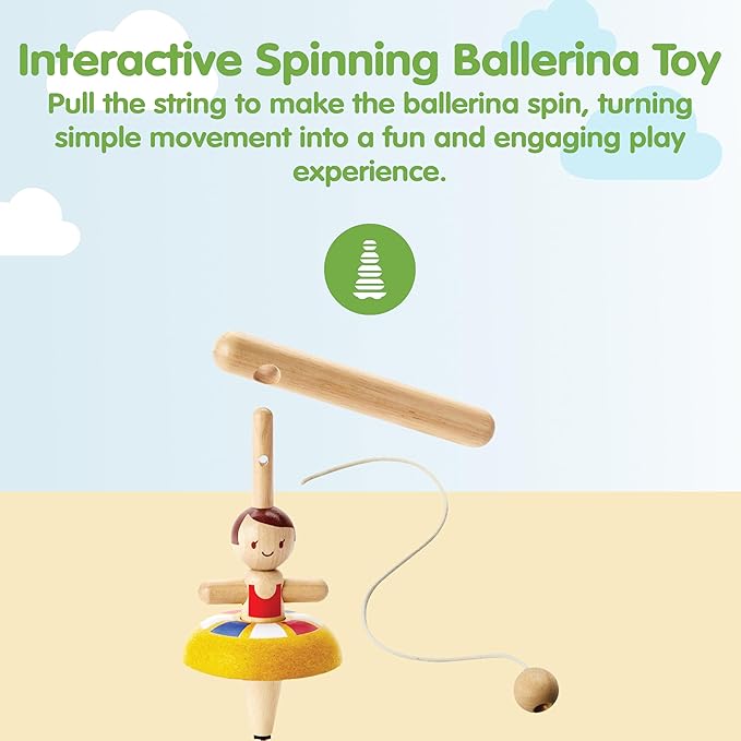 PlanToys® Wooden Ballet Spinning Top | Montessori Inspired Pull String Toy for Cause & Effect, Coordination & Motion Control | Eco Friendly Spinning Toy for Fine Motor Skills & Creative Play