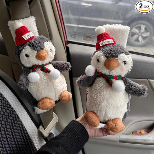 2 PCS Seat Belt Cover Pad, Cute Kawaii Animal Penguin Seatbelt Covers for Kids and Adults, Winter Plush Fluffy Soft Seat Belt Cover, Cartoon Seatbelt Cushion,Car Seat Strap Pads (G-Penguin)