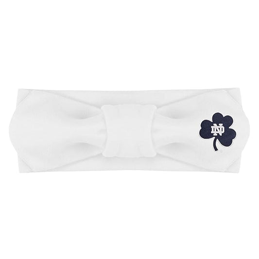 Creative Knitwear Notre Dame Fighting Irish Infant Girls White Solid Hair Knot Headband Embroidered Logo - Size Newborn - 4T