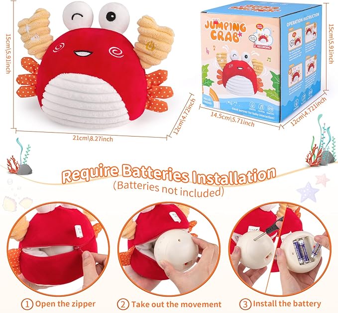 nicknack Baby Toys 0-6 Months – Crawling Dancing Bouncing Musical Learning Plush Crab,Interactive 100+ Songs Toy for 1 2 3 Year Old Boys Girls Sensory Birthday Gifts