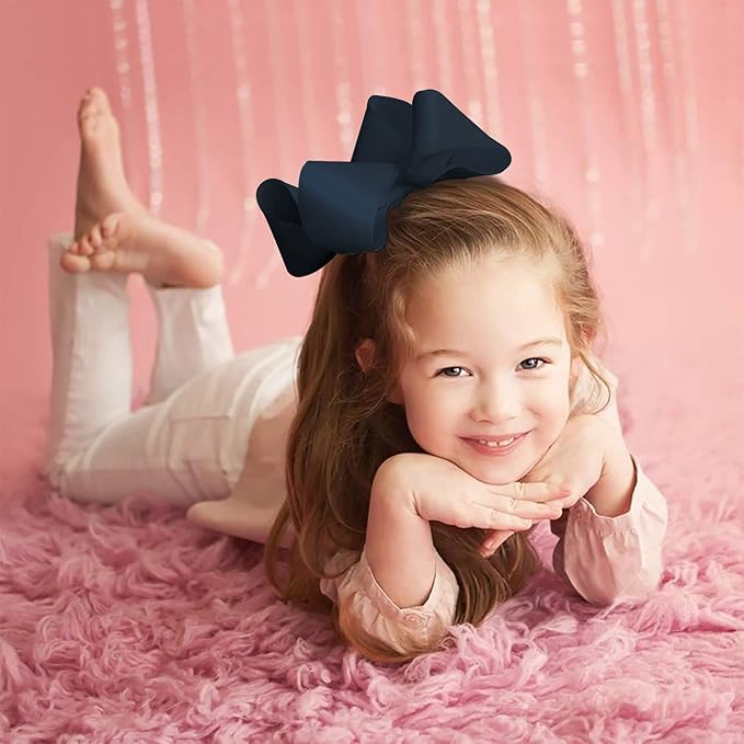 Oaoleer Big Hair Bows for Girls 12 PCS 6" Navy Grosgrain Ribbon Large Boutique Bow Alligator Clips Hair Accessories for Toddlers Little Girls Kids