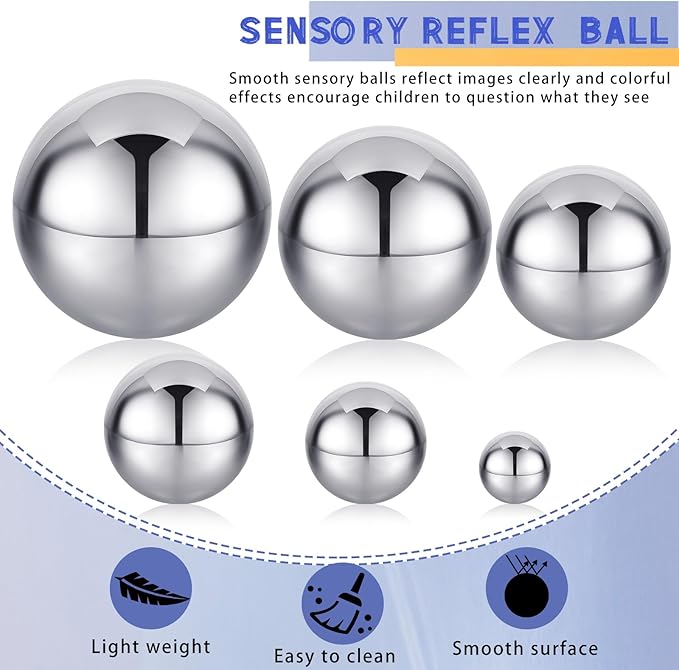 Shappy 6 Pcs Sensory Reflective Balls Stainless Steel Gazing Mirror Balls for Back to School Color Image Reflection Bedroom Ornaments (1.5,2.5,3,3.9,4.7,5.9 Inch)