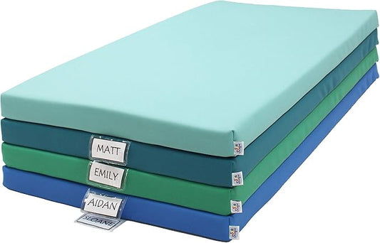 FDP SoftScape Sleepy Time Children's Non-Folding Foam Rest Nap Mat with Non-Slip Bottom for Home, Daycares, Classrooms, 2 inch Thick with Name Tag Holder (4-Pack)