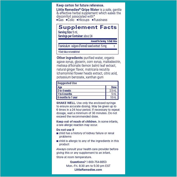 Little Remedies Gripe Water-No Alcohol, Sodium Bicarbonate, Artificial Color & Gluten Free-Safe for Newborns, 4 Fl. Oz (Pack of 3)