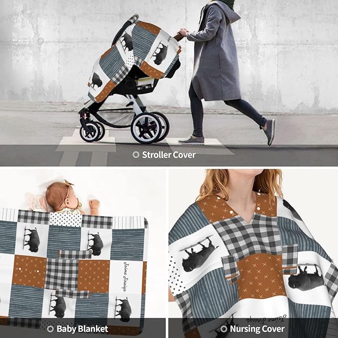 Personalized Plaid Baby Buffalo Infant Car Seats Canopy for Babies with Name, Custom Multi-use Blankets for Baby Boys Girls, Peekaboo Minky Nursing Breastfeeding Stroller Cover Canopies for Newborn