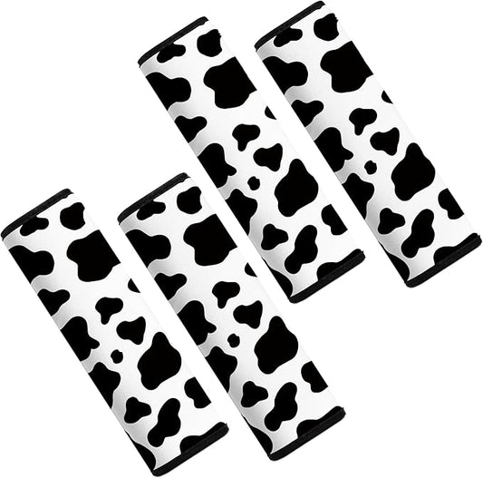 Car Seat Belt Pad Cover, 4-Pack Soft Car Safety Seat Belt Strap Shoulder Pad for Adults and Children, Suitable for Car Seat Belt, Backpack, Shoulder Bag (Cow Pattern)