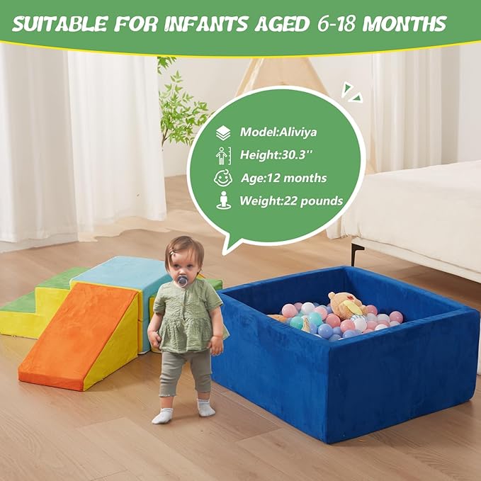 Foam Climbing Blocks for Toddlers, 6-Piece Soft Play Set with Ball Pit, Modular Baby Climbing Toys Indoor, Washable & Foam Playset for Crawling, Sliding & Balance (Balls Not Included)
