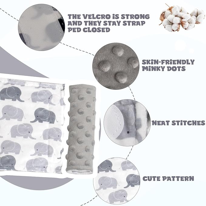 Car Seat Strap Covers for Babies Soft Car Seat Belt Covers, Mink Car Seat Straps Shoulder Pads for Boys and Girls, Grey
