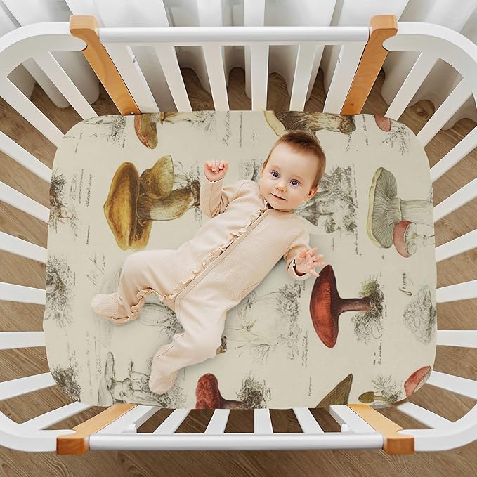 Baby Crib Sheet Different Mushroom Crib Mattress for Boys and Girls Playard Sheet Soft Breathable Fitted Baby Mattress Cover 52x28in