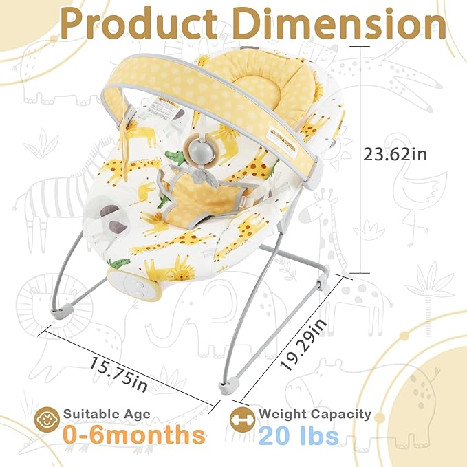 Baby Bouncer, Infants Bouncy Seat with Music and Vibrations,Baby Rocker for Newborns Indoor Outdoor Use 0-6 Months Up to 20 lbs