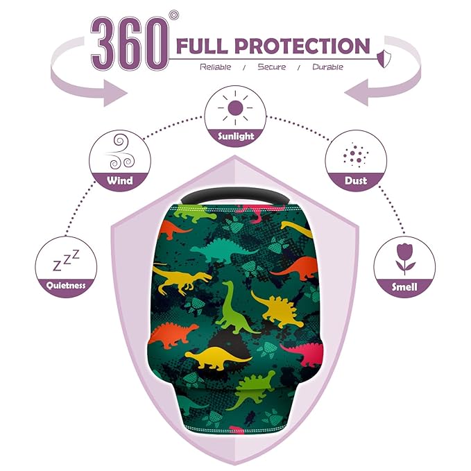 Baby Car Seat Stroller Covers Dinosaur Silhouettes Nursing Cover Breastfeeding Scarf Soft Breathable Stretchy Infant Car Canopy Coverage Carseat Cover for Boys and Girls Multi Use