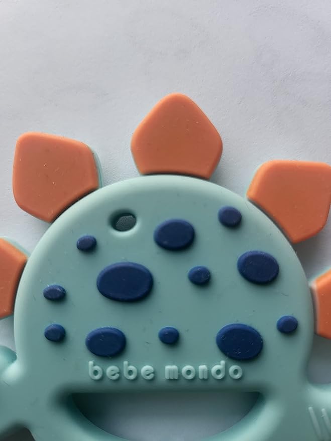 Bebe Mondo Dinosaur Baby Teething Toys 3–6 6–12 Months, Teethers for Babies 0–3–6–12 Months for Teething Relief, Baby Gift, Baby Teether Toys, Silicone Sensory Infant Toys, Soft-Textured- Turquoise