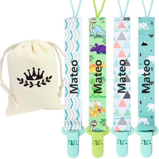 Personalized Baby Pacifier Clip with Name，4Pack, Customized Pacifier Clip for Baby Girls, Lightweight Universal Pacifier Holder Fits Most Pacifiers