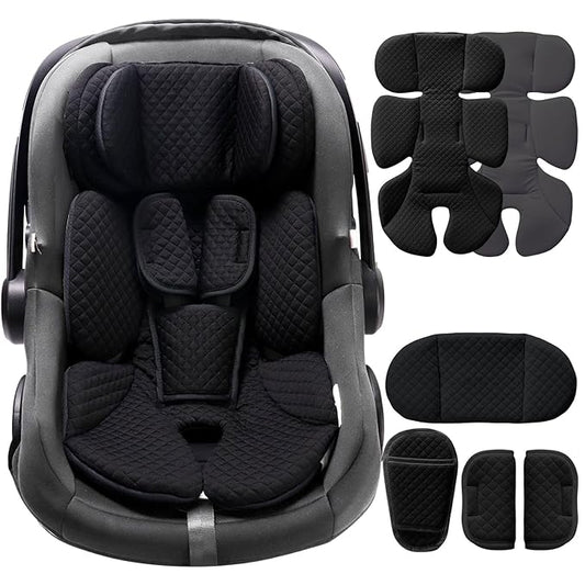 Infant Car Seat Insert Adjustable Head Support for Preemie Newborn Toddler, Reversible Baby Head Body Support Cushion for Carseats and Strollers Side Impact Protection - Black