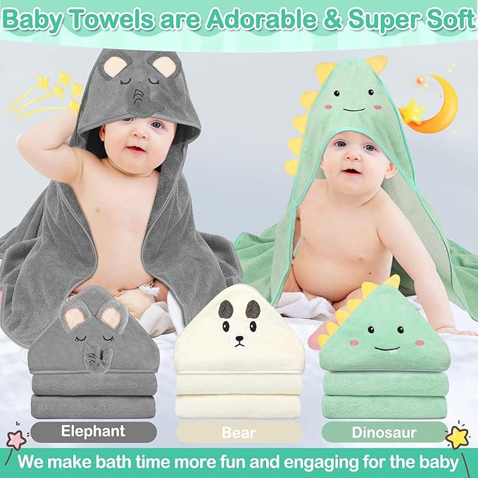 Sublaga 12 Pcs Baby Towels and Washcloths Set, Hooded Baby Towel, Soft and Absorbent Baby Bath Towels, 3 PCS Cute 32x32 in Baby Towel with Hood and 9 Pcs Baby Washcloths for Boys and Girls