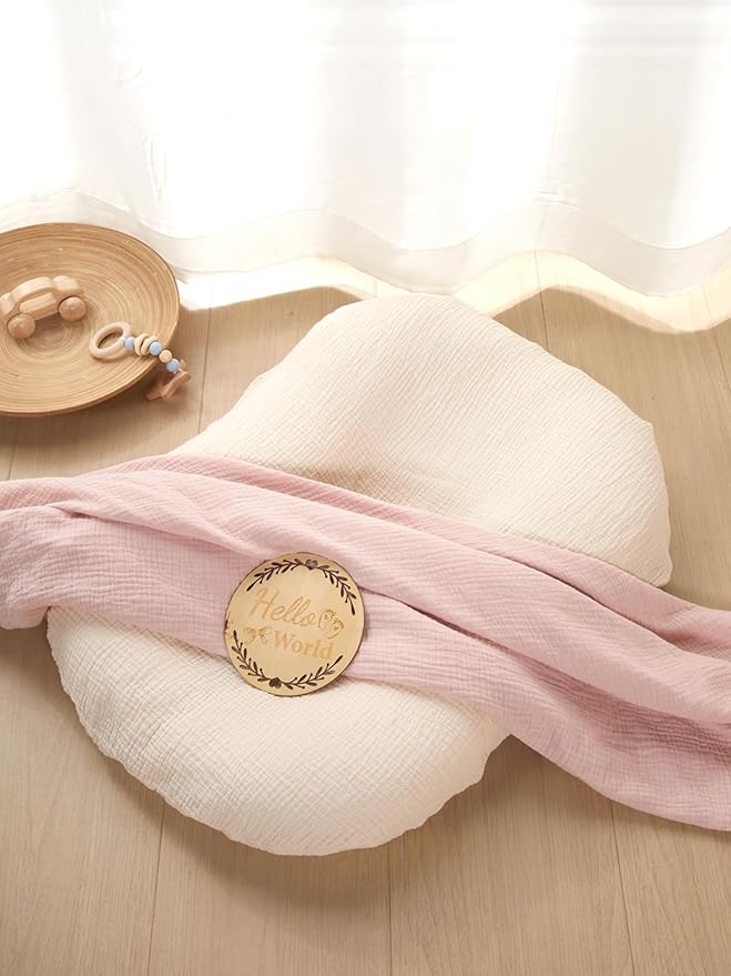 TILLYOU Muslin Baby Lounger Cover, 100% Cotton Newborn Lounger Cover, 2 Pack Baby Nest Slipcover for Boys Girls, Cover Only, Pink and Apricot