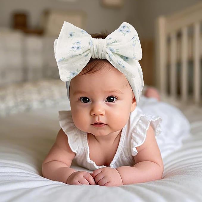 LemonSpace Handmade baby bow with Knotted Double Bows Stretchy Soft Cotton Infant Headwrap Comfortable Hair Accessories for Newborn,Toddler,Kids Ideal Gift for Baby Shower,Holidays