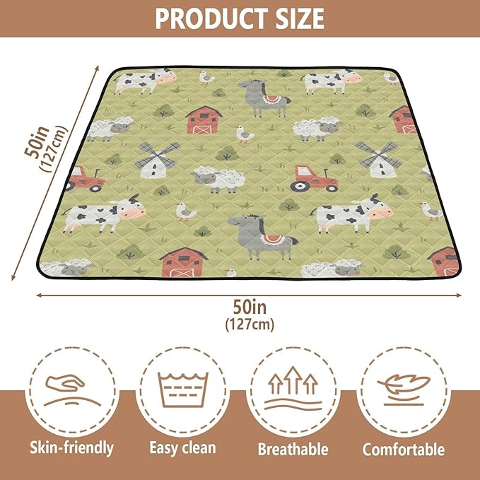 Baby Play Mat Cute Farm Tractor and Animals 50 x 50 Playpen Mat Baby Play Mats for Floor Play Gym Crawling Mat Non-Slip Cushioned Baby Playmat for Infants, Babies, Toddlers