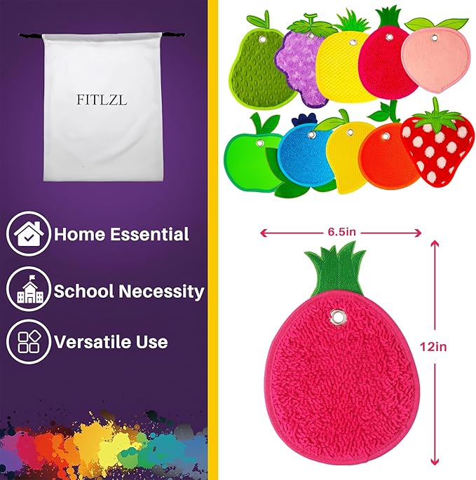 Sensory Mats, Fruit Shaped, Assorted Textured Sensory Tiles for Kids and Autistic Children, Sensory Toys for Tactile Play and Multi Sensory Exploration, Sensory Wall and Floor Panels, 10 Piece.