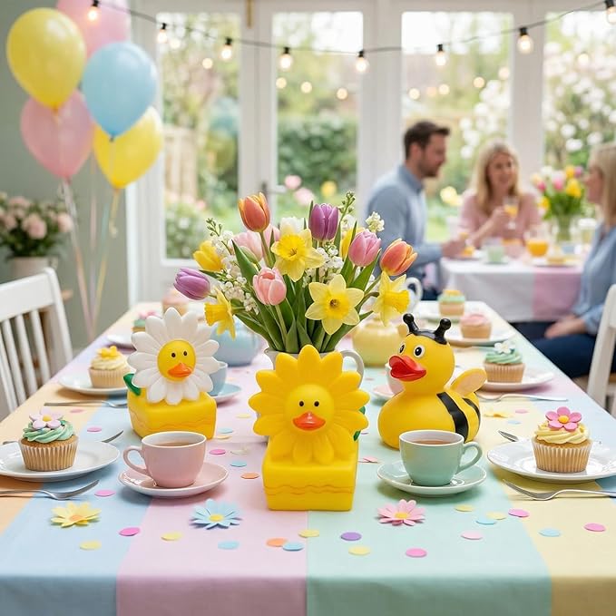 Deekin 48 Pcs Spring Bee Daisy Rubber Ducks Bulk 2 Inches Honeybee Daisy Party Favors for Dashboard Decorations Hide Cruise Ships Spring Gift Bag Fillings Bee Party Supplies