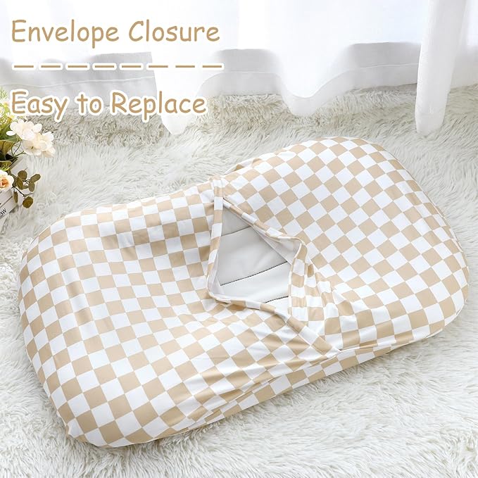 DILIMI Baby Lounger Cover for Boys and Girls, Removable Cover Ultra Soft Comfortable Lounger Slipcover, Light Brown Checkerboard (Lounger not Included)
