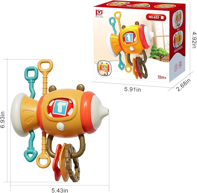 5 in 1 Montessori Busy Board Sensory Toy for Toddlers 1-3, Pull String Fidget Baby Toys 6-12 Months, Infant Carseat Plane Travel Activity, Educational Learning Birthday Gift for 1 2 Year Old Boy Girl