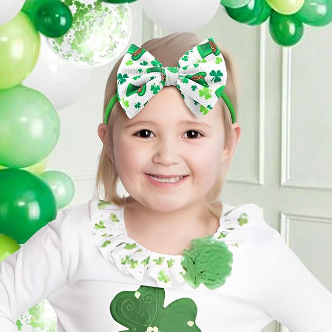 YanJie St Patricks Bows Headbands Shamrock Headbands Green Clover Newborn St. Patrick Top Hat Hair Bows Hair Accessories Gift
