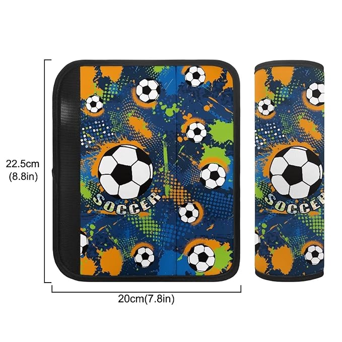 Biyejit Soccer Print Car Seat Belt Covers for Kids, 2 Packs Toddlers Seat Strap Covers, Soft Car Seat Straps Shoulder Pads Seat Belt Protectors for Boys