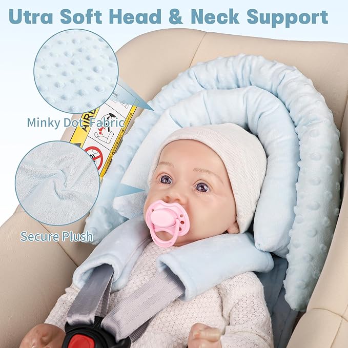 Infant Car Seat Insert, Baby Car Seat Head & Body Support with Straps Pads, Soft Newborn Preemie Carseat Insert Cushion for Girls Boys, Fits Carseat, Stroller, Swing, Bouncer, Light Blue