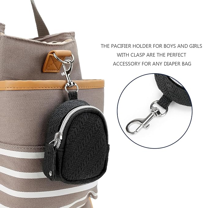 MOMIGO Pacifier Case Bag - Pacifier Holder with Clip for Diaper Bag Stroller Purse Charm, Holds 2 Pacifiers Outdoor Travel (Black)