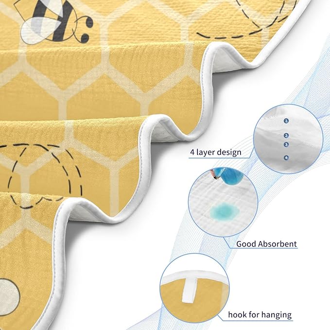 Honey Bees Baby Boys Girls Bath Towel Yellow Bumblebee Beehive Hooded Towels Newborn Toddlers Organic Cotton Washcloths Shower Beach Towel 35 x 35 Inch
