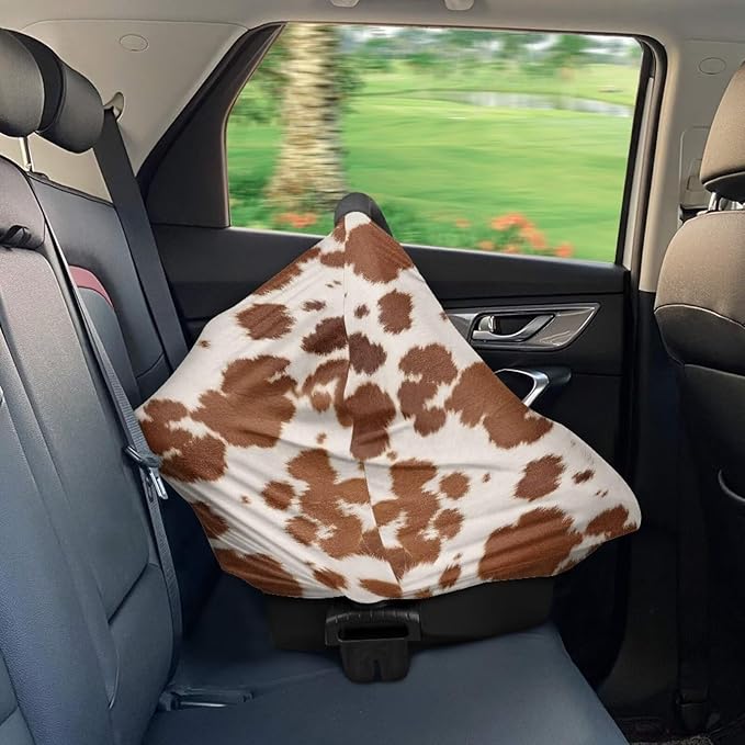 Wanyint Baby Car Seat Cover Nursing Scarf Car Seat Canopy Shopping Cart High Chair Cover Protect Babies and Breastfeeding Mothers, Cow Print Light Brown