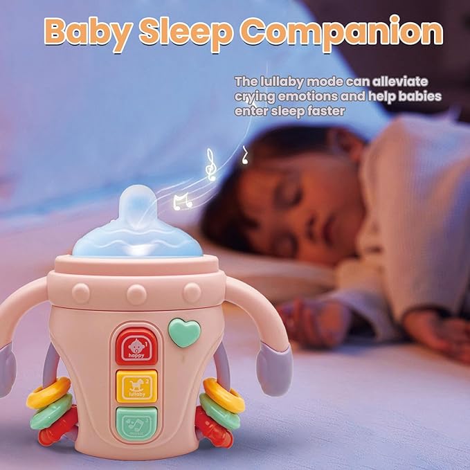 Baby Musical Toys,Sensory Learning Toy with Music and Lights,Pacifier Teething Musical Toys,Rattle Toy for Toddlers,Boys and Girls Gifts(A-Pink)