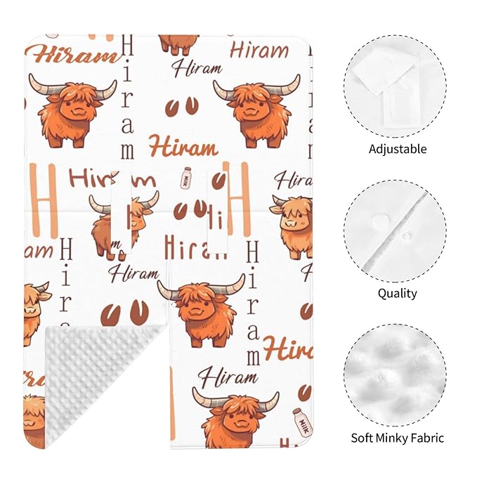 Customized Highland Cow Baby Car Seat Cover for Boys Girls, Personalized Peekaboo Opening Carseat Covers with Name, Custom Nursing Covers Breastfeeding Scarf for Infant Newborn
