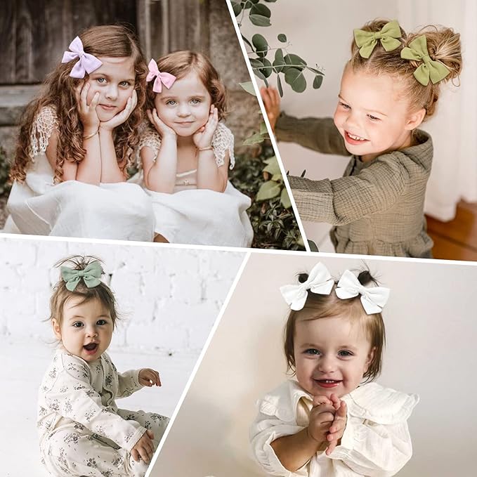 OAOLEER Hair Clip, 40Pcs 3.5Inch Hair Bows for Toddler Girls, Linen Neutral Pigtail Bows Accessories in 20 Colors