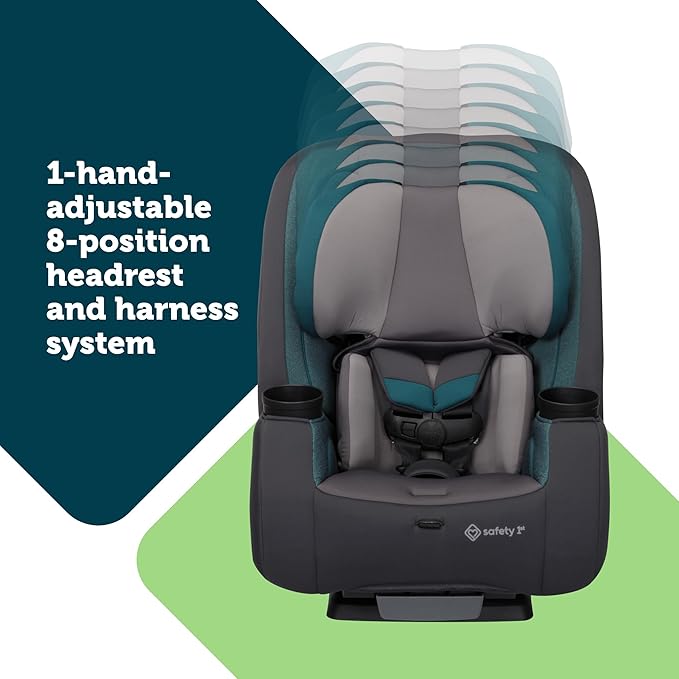 Safety 1st TriMate 3-in-1 Convertible Car Seat, Slim Fit, Infant to Big Kid Car Seat, Easy-Install Harness, Machine-Washable Cover, Dishwasher-Safe Cup Holders, 5-100 lbs, Sharkskin