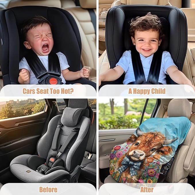 XYZCANDO Highland Cow Toddler Car Seat Cover Fashion Car Seat Sun Protection Easy to Install Car Seat Covers for Babies Girl Dustproof Baby Car Seat Shade Cover Car Decor Gift for Wife