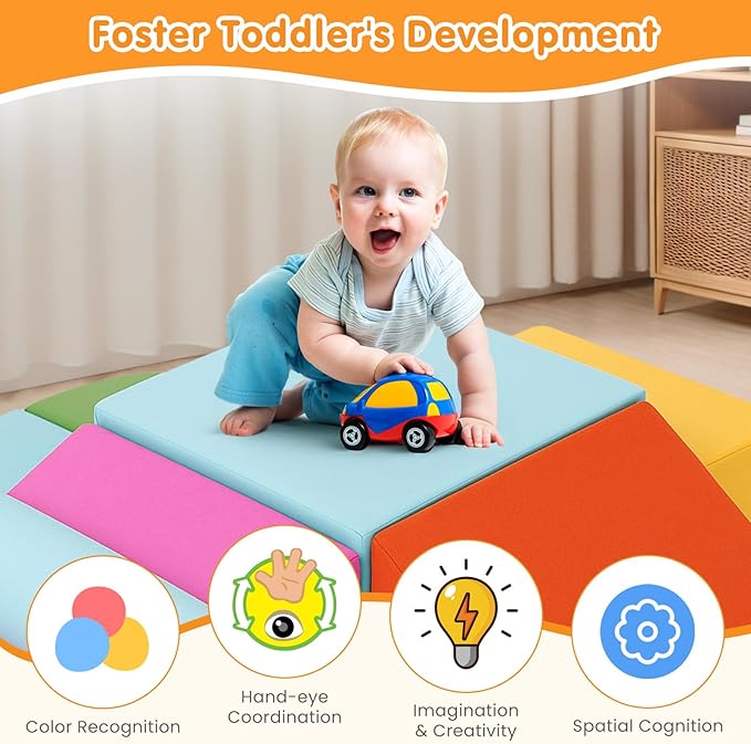 7PCS Climbing Toys for Toddlers 1-3 Inside, Foam Baby Climbing Blocks Soft Play Set for Toddlers 1-3, Corner Toddler Climbing Toys Indoor Baby Climbing Gym for Toddler Climbing Crawling and Sliding