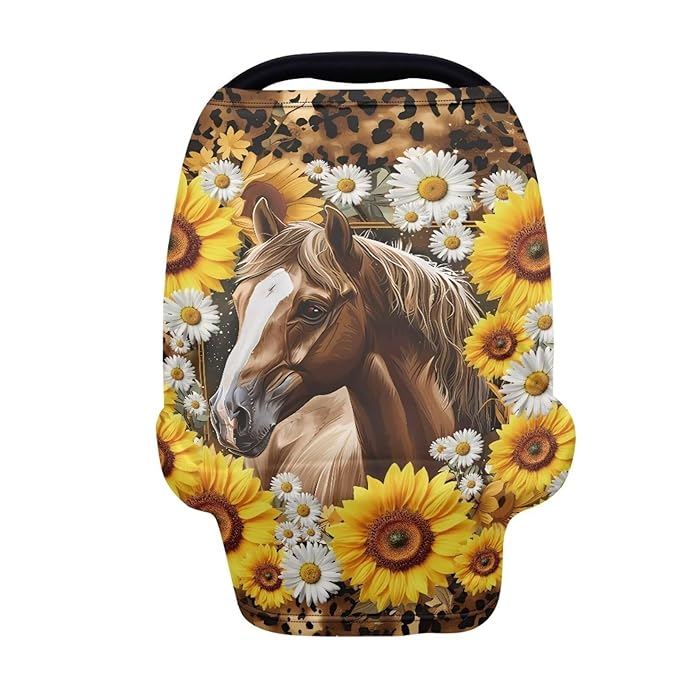 ZFRXIGN Sunflower Horse Baby Car Seat Cover Girls Nursing Scarf Carseat Canopy Gifts Multi-Use Cover Ups for Stroller High Chair Shopping Cart Daisy Leopard Cheetah