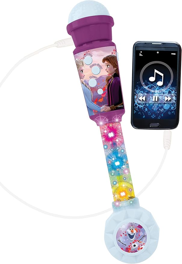 LEXIBOOK MIC90FZ Frozen Microphone for Children, Musical Toy Game, Built-in Speaker, Light Effects, Aux-in Cable Plug, Purple/Blue
