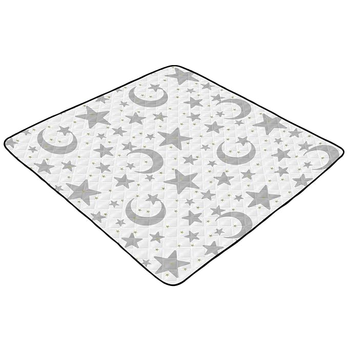 Baby Play Mat Stars Moon Pastel Grey 50 x 50 Playpen Mats for Floor Play Gym Crawling Mat Non-Slip Cushioned Baby Playmat for Infants, Babies, Toddlers